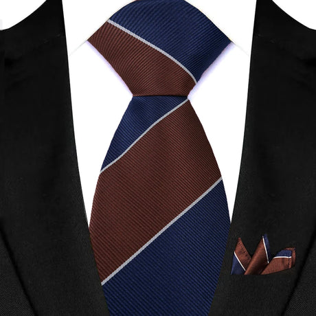 Brown Stripes Red Green Brown Pocket Square Necktie Set