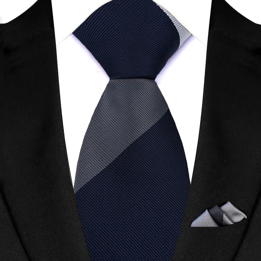 Stripes Red Green Brown Pocket Square Necktie Set