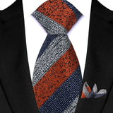 Stripes Red Green Brown Pocket Square Necktie Set