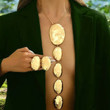 Gold Stud Oval Earrings Long Y Necklace Jewelry