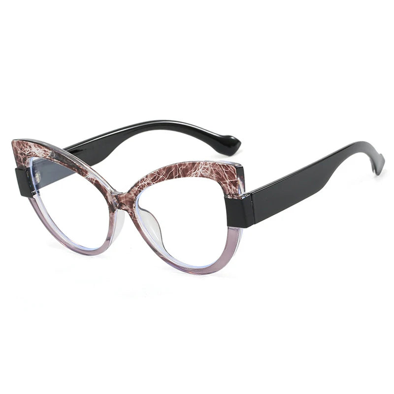 Black Stylish Cat Eye Color-Blocked Blue Light Eyeglasses
