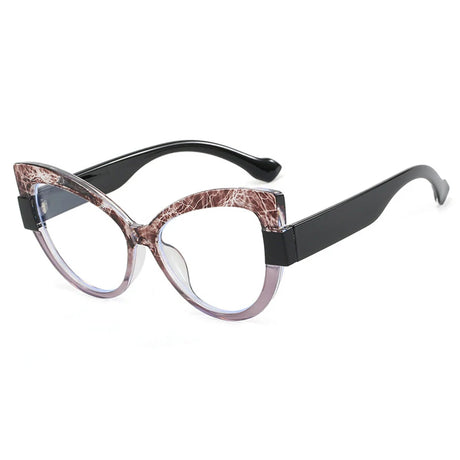 Black Stylish Cat Eye Color-Blocked Blue Light Eyeglasses