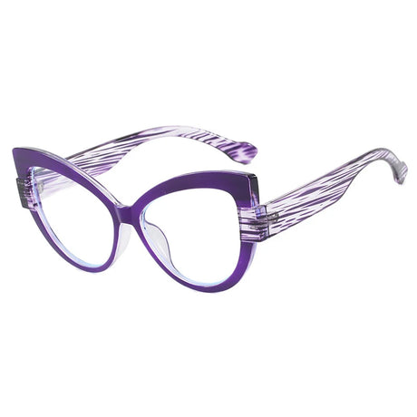 Purple Stylish Cat Eye Color-Blocked Blue Light Eyeglasses