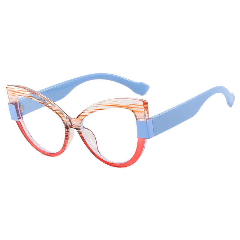 Blue Stylish Cat Eye Color-Blocked Blue Light Eyeglasses