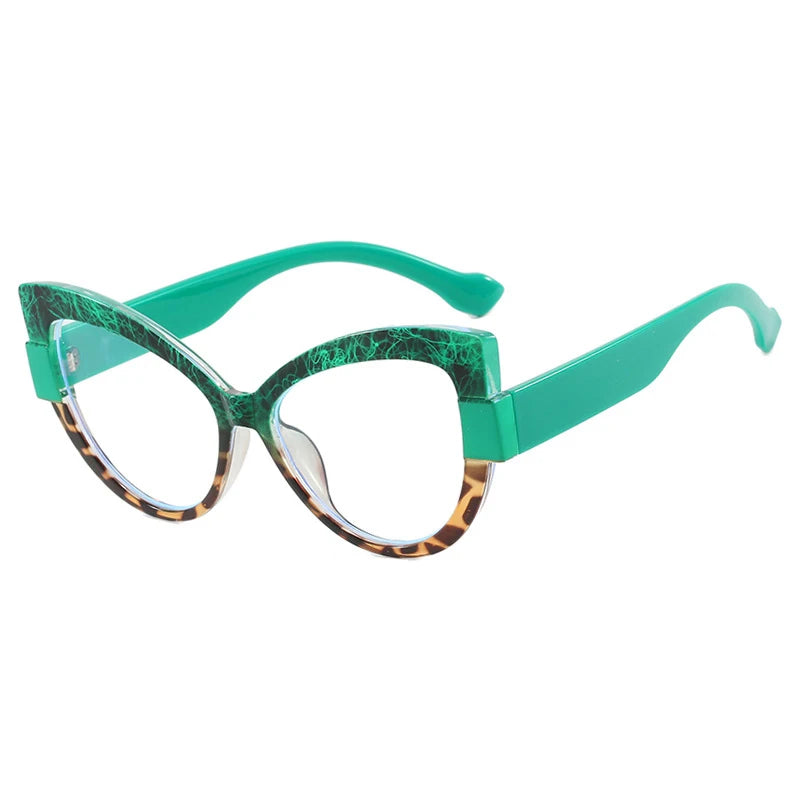 Green Stylish Cat Eye Color-Blocked Blue Light Eyeglasses