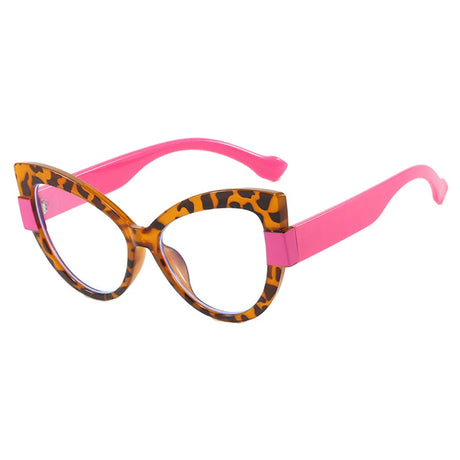 Pink Leopard Stylish Cat Eye Color-Blocked Blue Light Eyeglasses