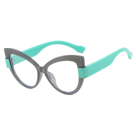Green Gray Stylish Cat Eye Color-Blocked Blue Light Eyeglasses