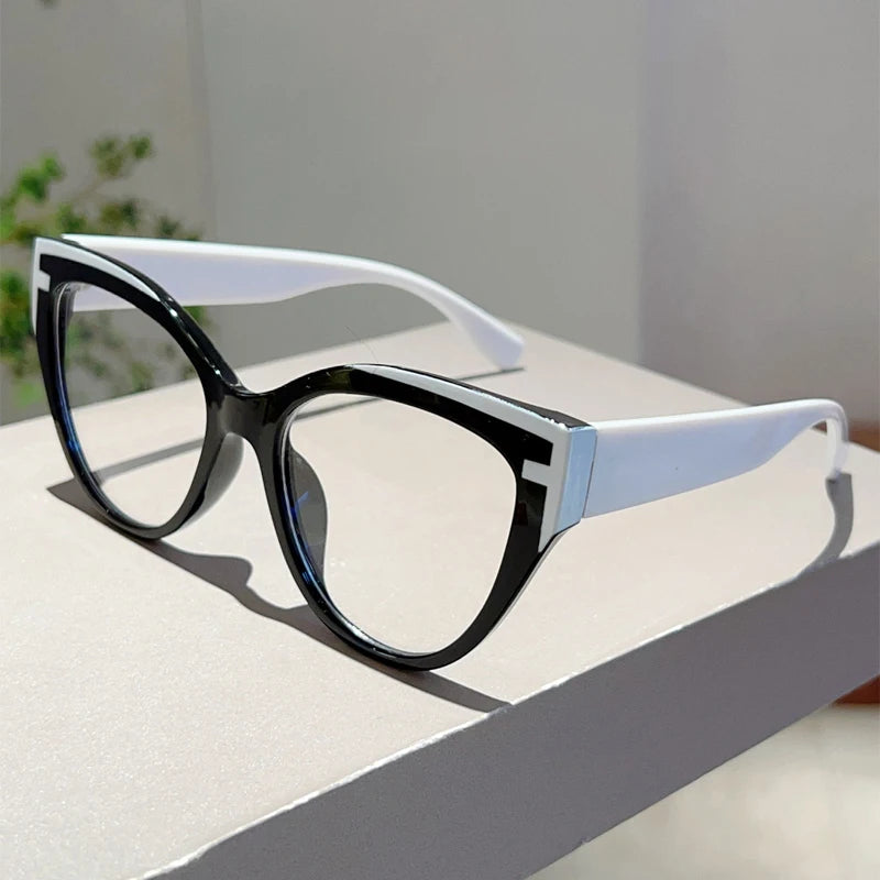 Black White Stylish Cat Eye on-prescription Eyeglasses