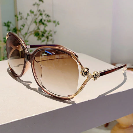 Brown Stylish Flower Chain Design Sunglasses
