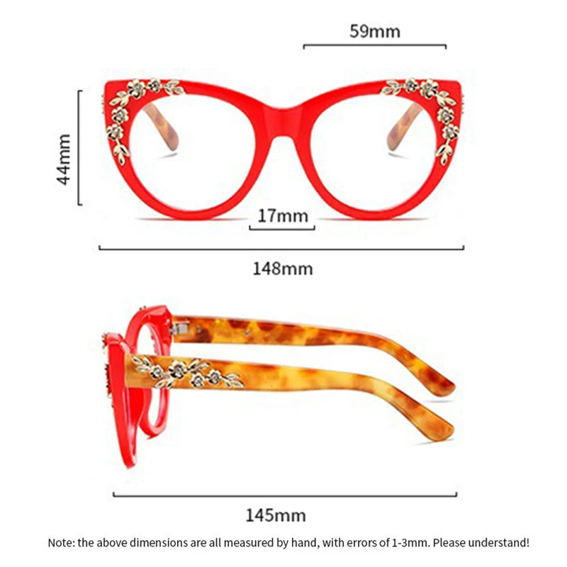 Size of Stylish Flower Design HD Lens Hyperopia Eyeglasses