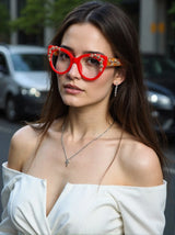 Model Using Stylish Flower Design HD Lens Hyperopia Eyeglasses