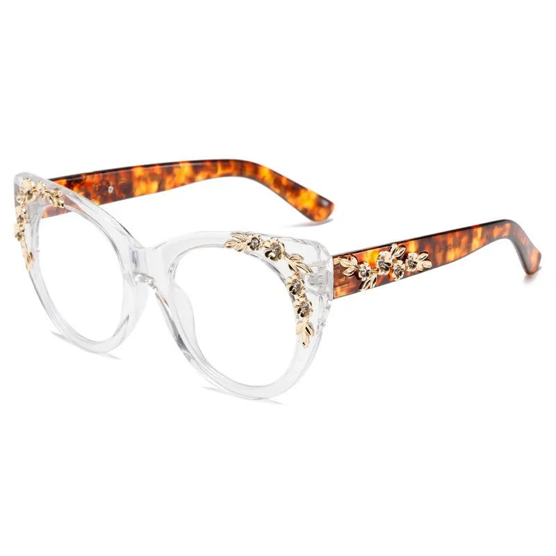Brown Stylish Flower Design HD Lens Hyperopia Eyeglasses