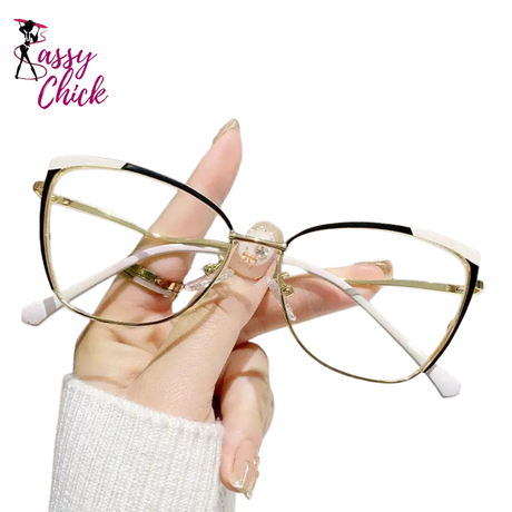 Stylish Metal Cat Eye Anti Blue Light Glasses Sassy Chick Logo