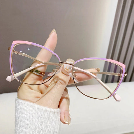 Pink Stylish Metal Cat Eye Anti Blue Light Glasses