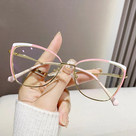Pink Stylish Metal Cat Eye Anti Blue Light Glasses