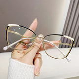Black White Stylish Metal Cat Eye Anti Blue Light Glasses