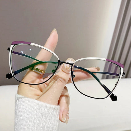 Violet White Stylish Metal Cat Eye Anti Blue Light Glasses