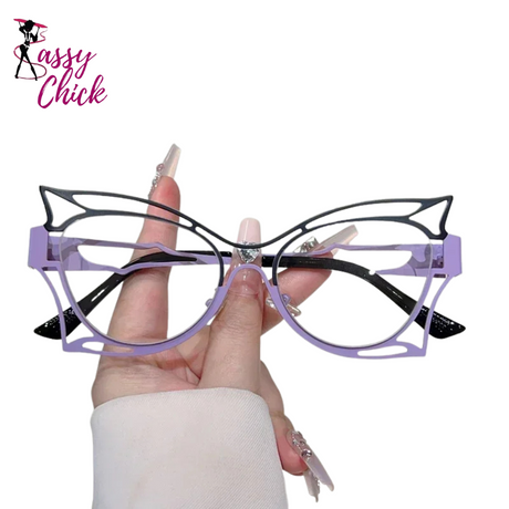 Stylish Multi-color Rim Hollowed Butterfly Shaped Glasses Sassy Chick Logo 
