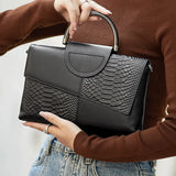 Model holding Stylish PU Alligator Pattern Flap Handbag Purse