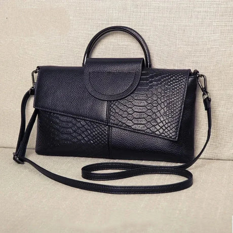 Black Stylish PU Alligator Pattern Flap Handbag Purse