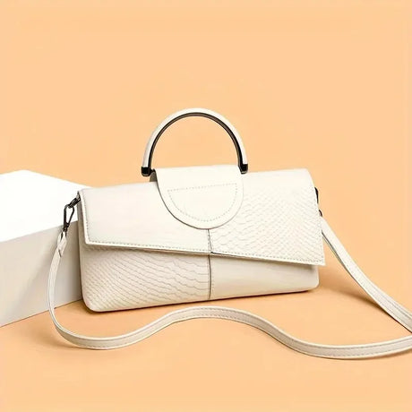 White Stylish PU Alligator Pattern Flap Handbag Purse