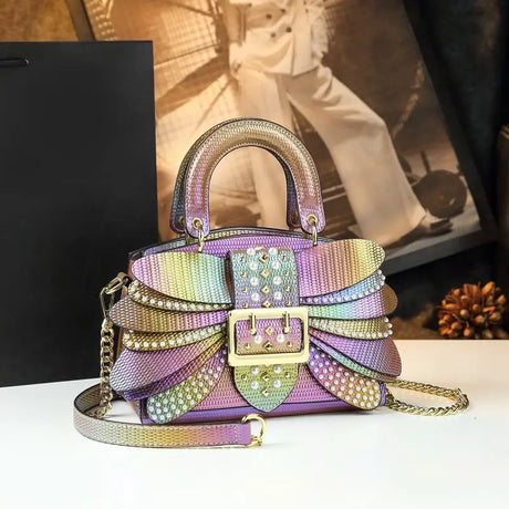 Multicolor Stylish Pearl Riveted Wings Messenger Bag