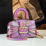 Purple Stylish Pearl Riveted Wings Messenger Bag