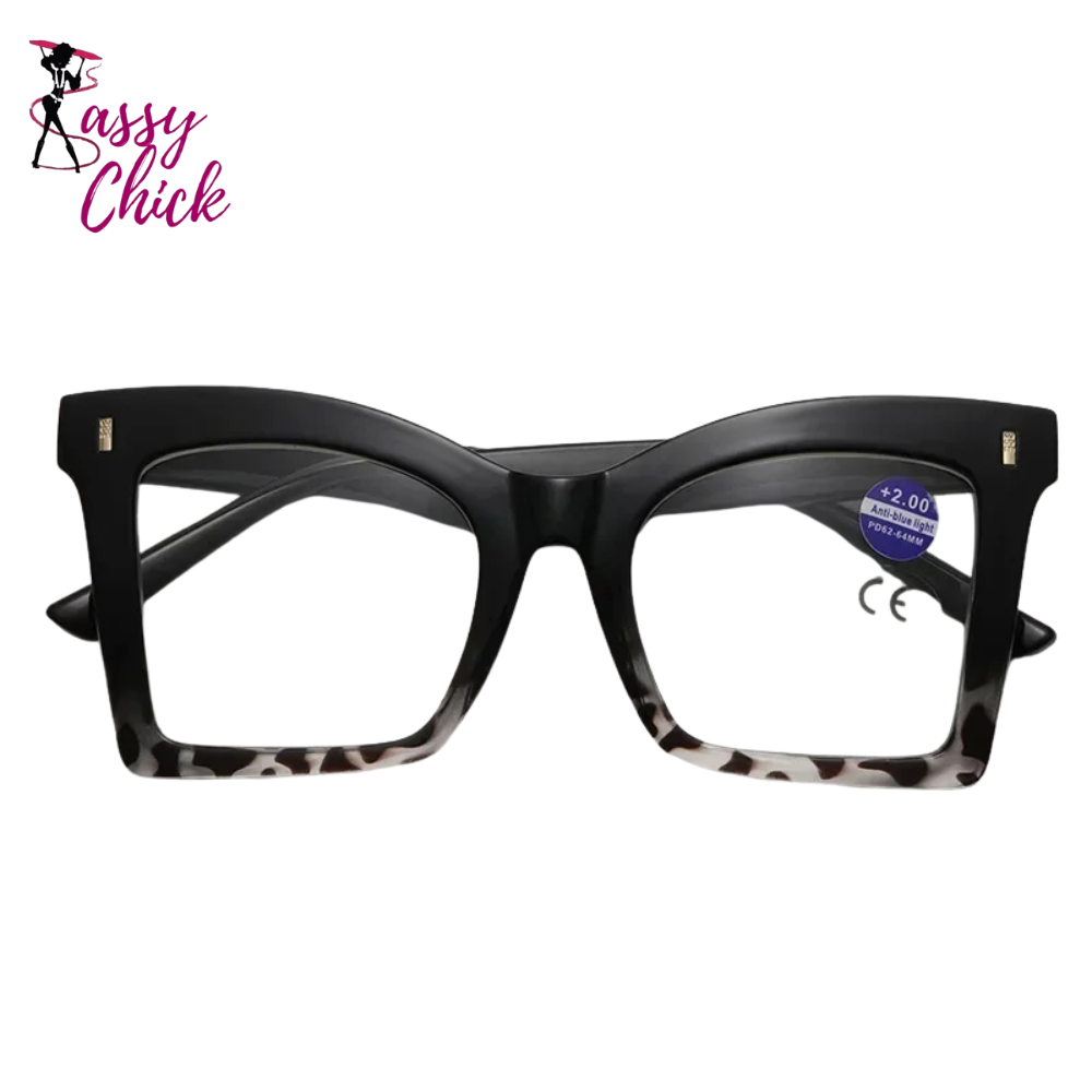Stylish Square Far Sight Oversized Eyeglasses Sassy Chick Logo