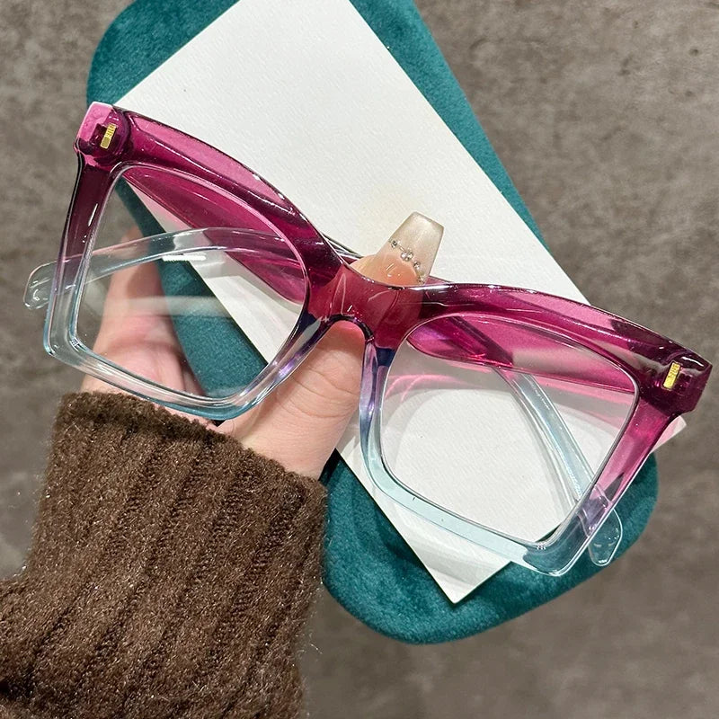 Purple Stylish Square Far Sight Oversized Eyeglasses