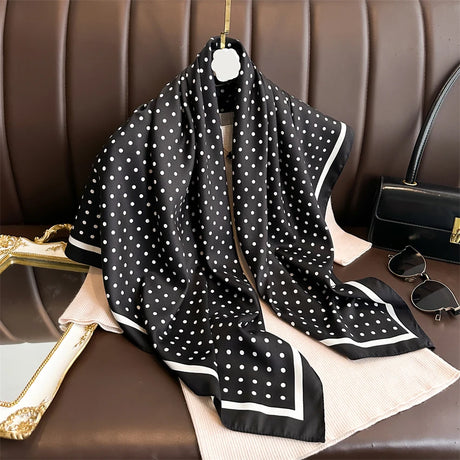 Black Summer Elegant 90cm Twill Silk Square Hair Scarf
