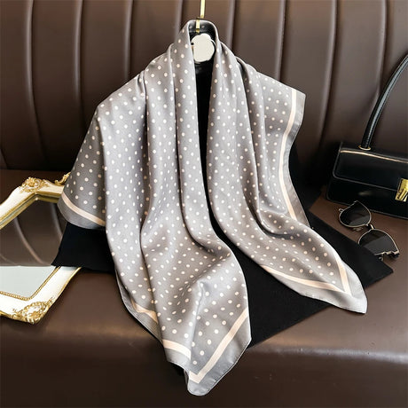 Gray Summer Elegant 90cm Twill Silk Square Hair Scarf