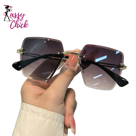 Summer Gradient Square Rimless Sunglasses Sassy Chick Logo