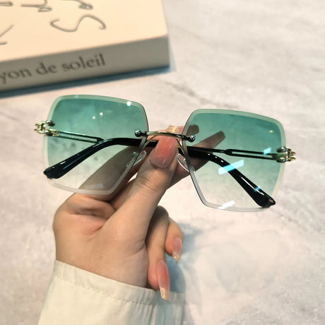 Green Summer Gradient Square Rimless Sunglasses