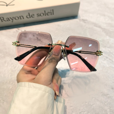Pink Summer Gradient Square Rimless Sunglasses