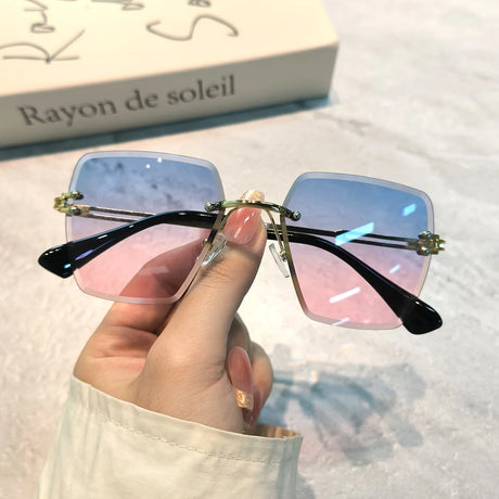 Blue Summer Gradient Square Rimless Sunglasses