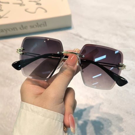 Black Summer Gradient Square Rimless Sunglasses