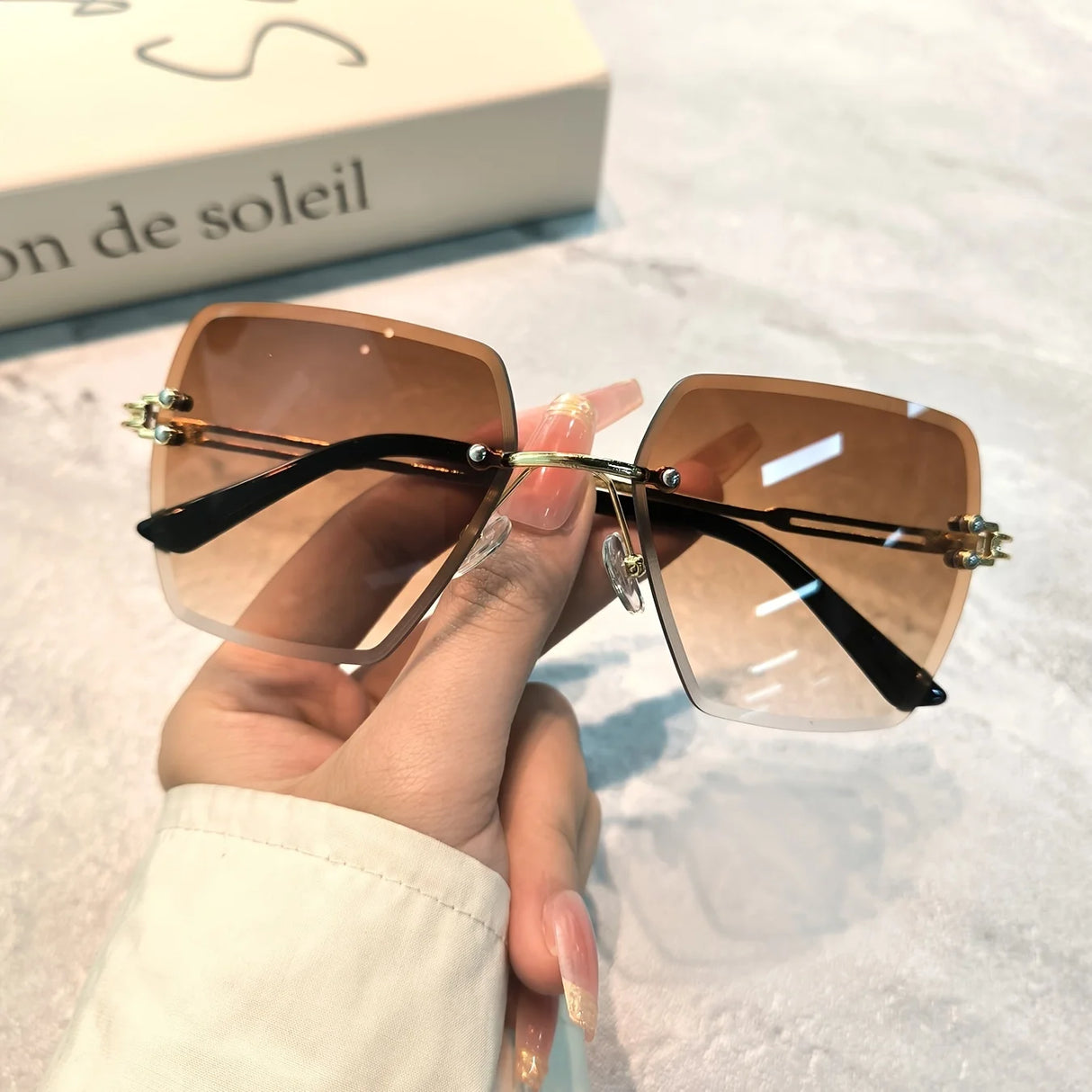 Brown Summer Gradient Square Rimless Sunglasses