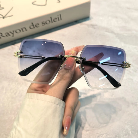 Blue Summer Gradient Square Rimless Sunglasses