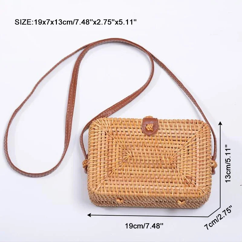 Square Summer Rattan Handmade Bag