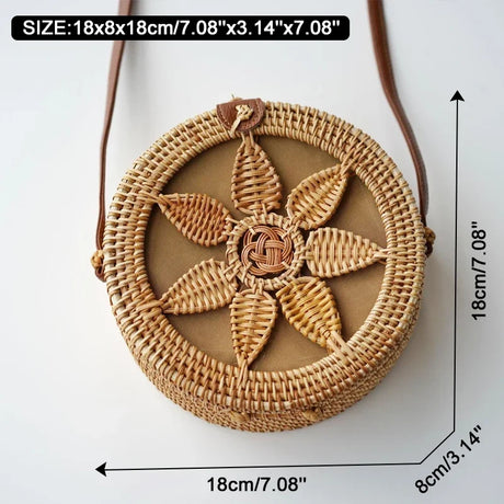 Flower design Summer Rattan Handmade Bag