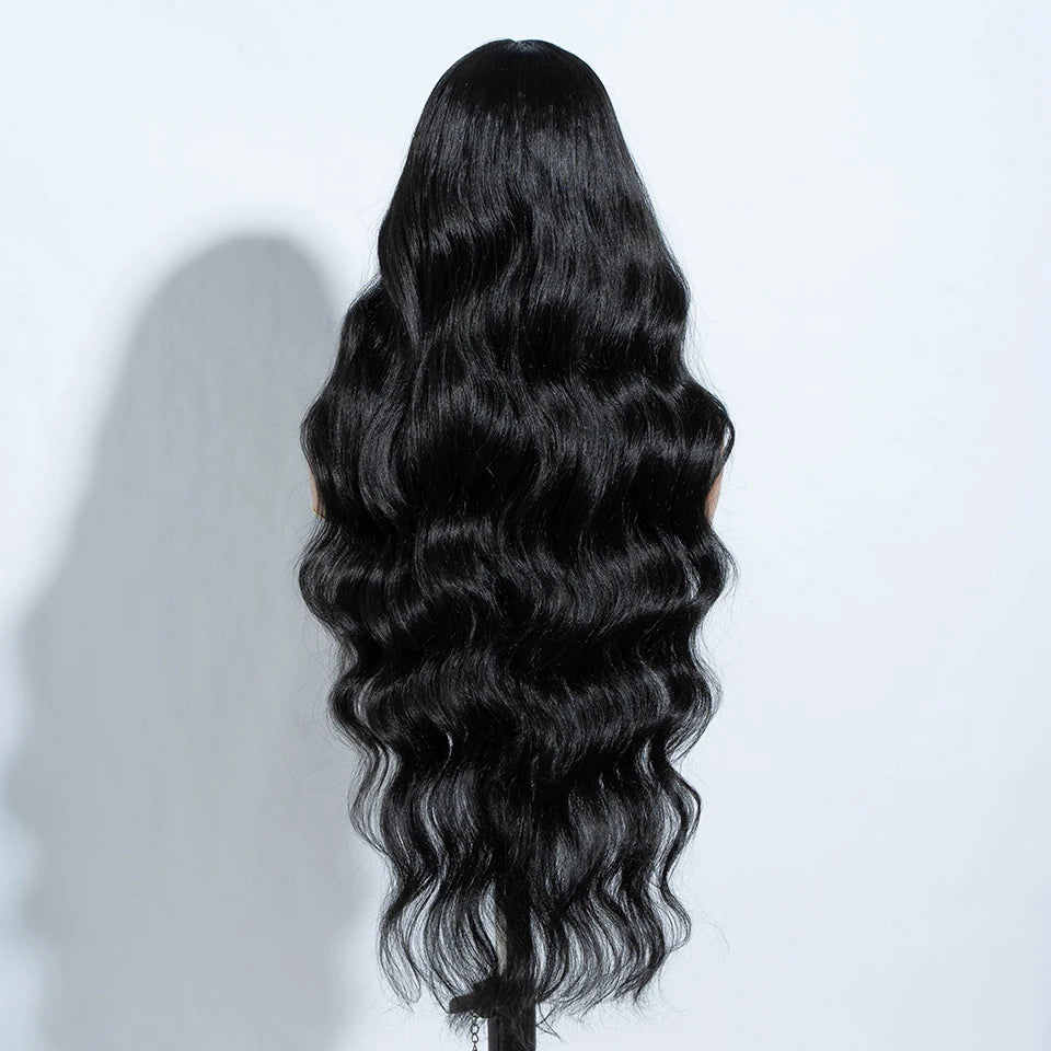 Black Super Long Body Wave Lace Front Synthetic Wigs 36"