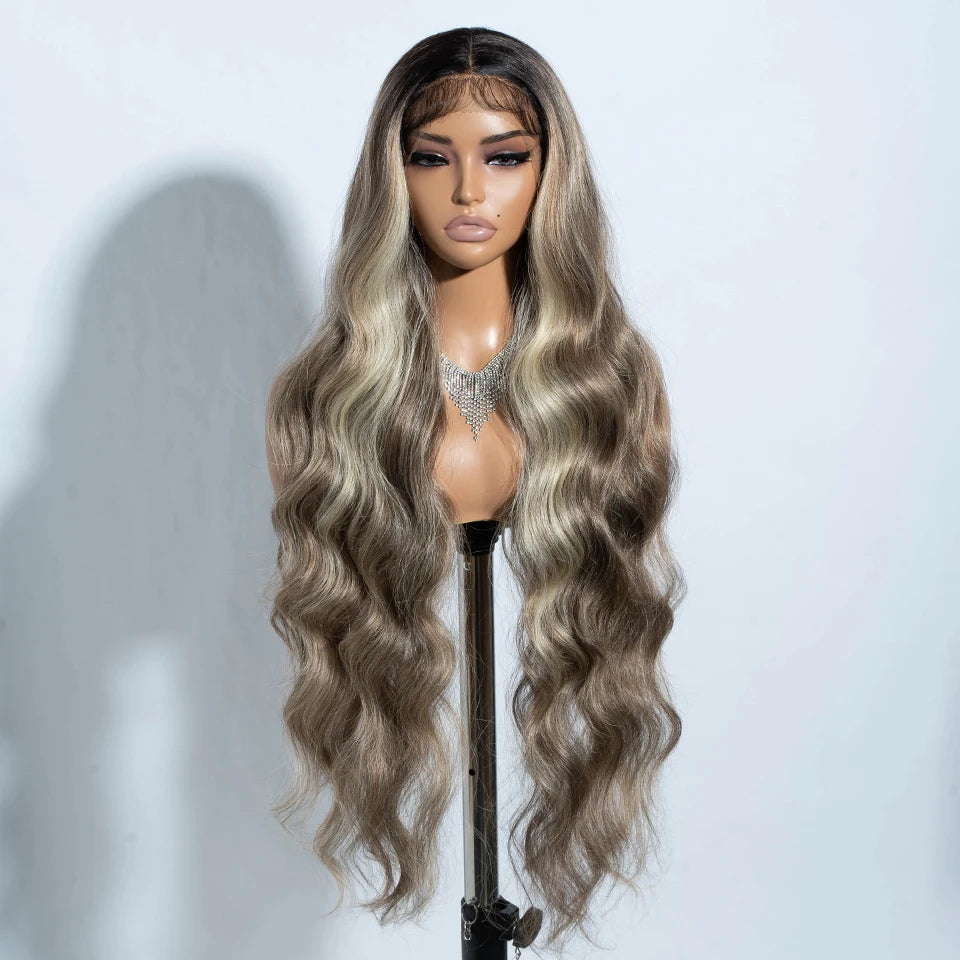 Brown Super Long Body Wave Lace Front Synthetic Wigs 36"
