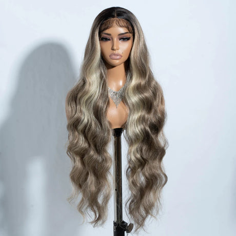 Brown Super Long Body Wave Lace Front Synthetic Wigs 36"