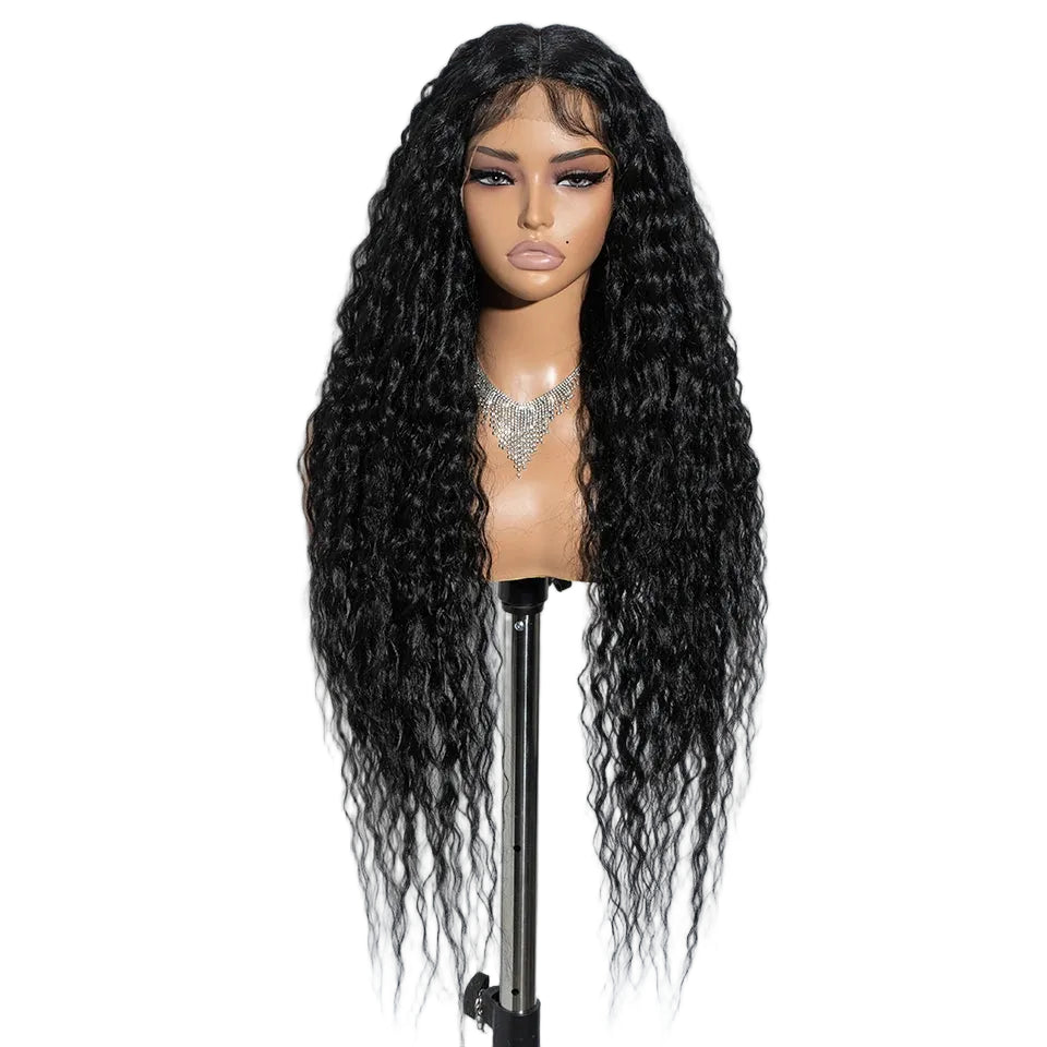 Black Super Long Curly Synthetic Lace Front Wigs 34 Inch