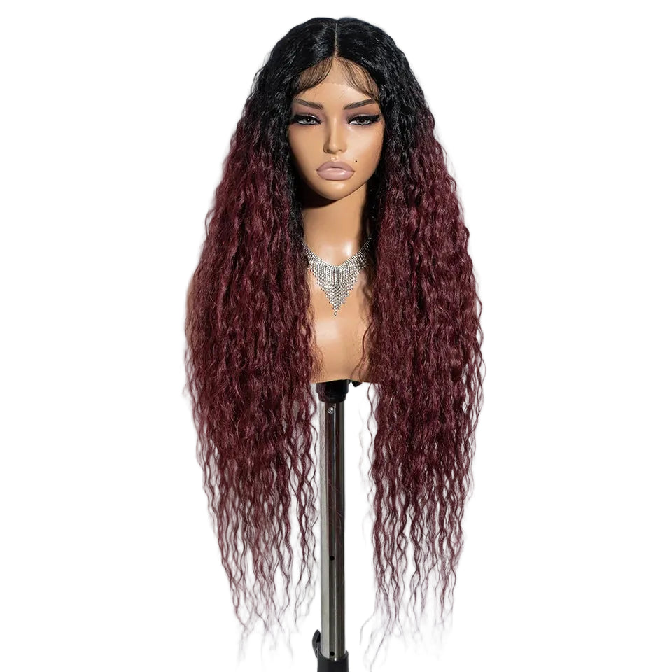 Red Super Long Curly Synthetic Lace Front Wigs 34 Inch