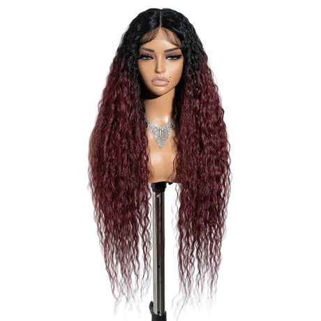 Red Super Long Curly Synthetic Lace Front Wigs 34 Inch