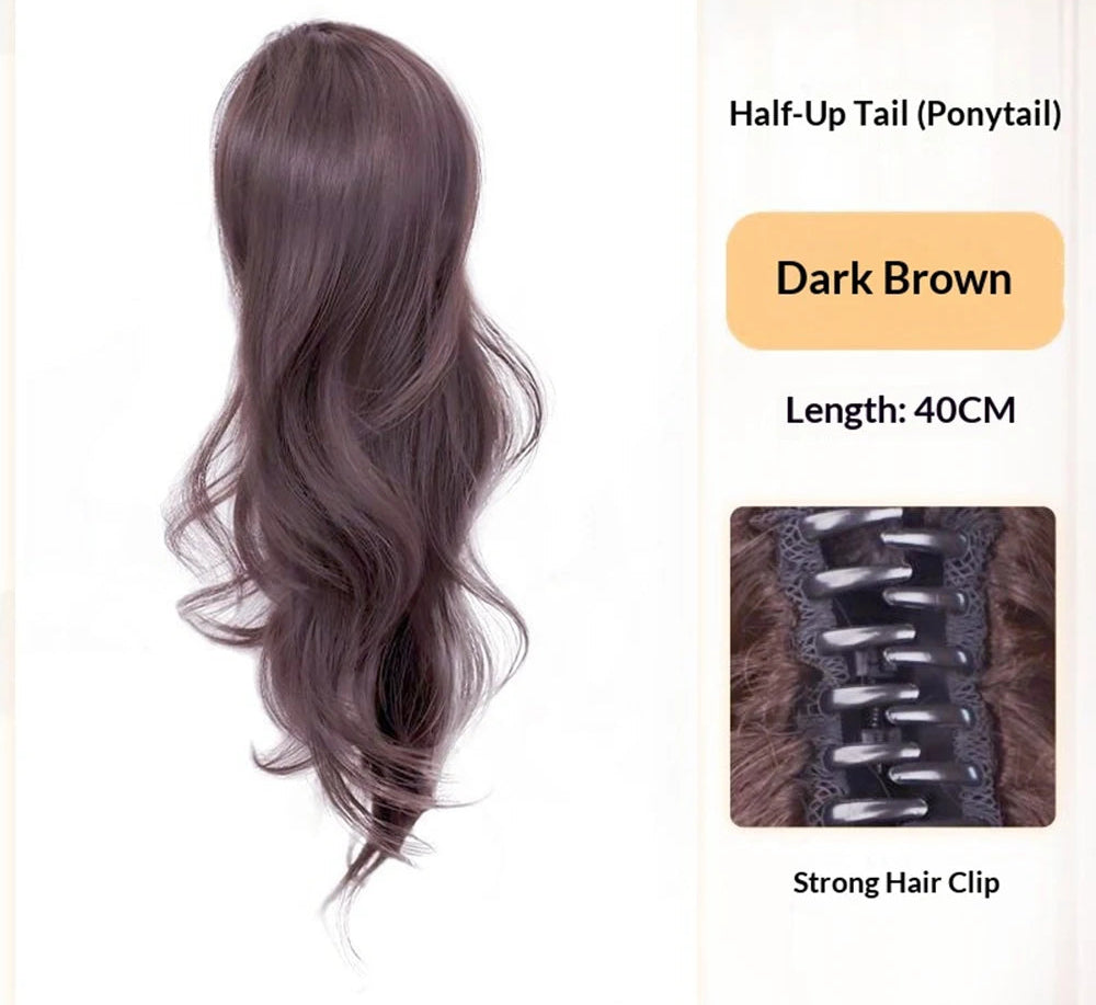 Synthetic 16 Inch Waterfall Half Up Layered Curly Ponytail Hair