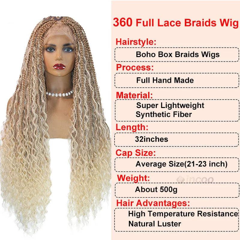 Synthetic 32" Bohemian Full Lace Braided Wig description 
