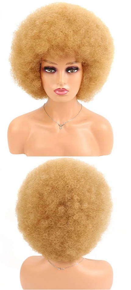 Synthetic Big Afro Kinky Curly Wig With Bang blonde