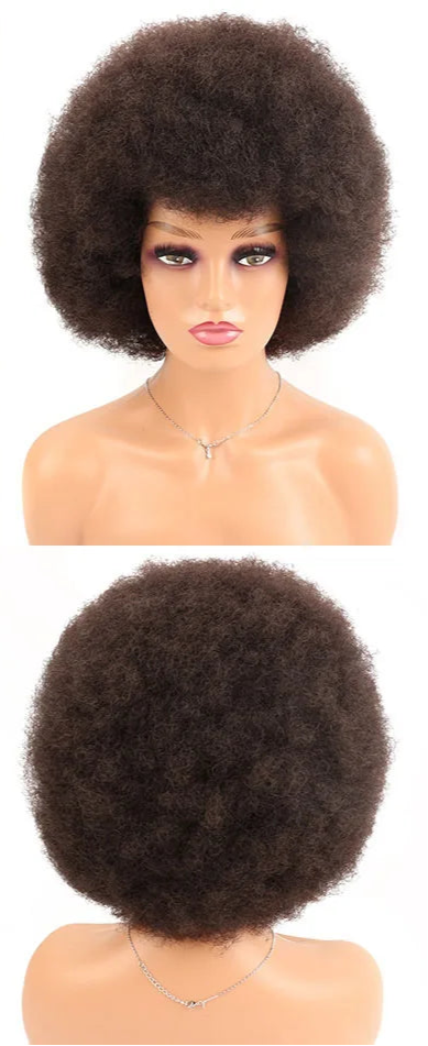 Synthetic Big Afro Kinky Curly Wig With Bang brown/ black
